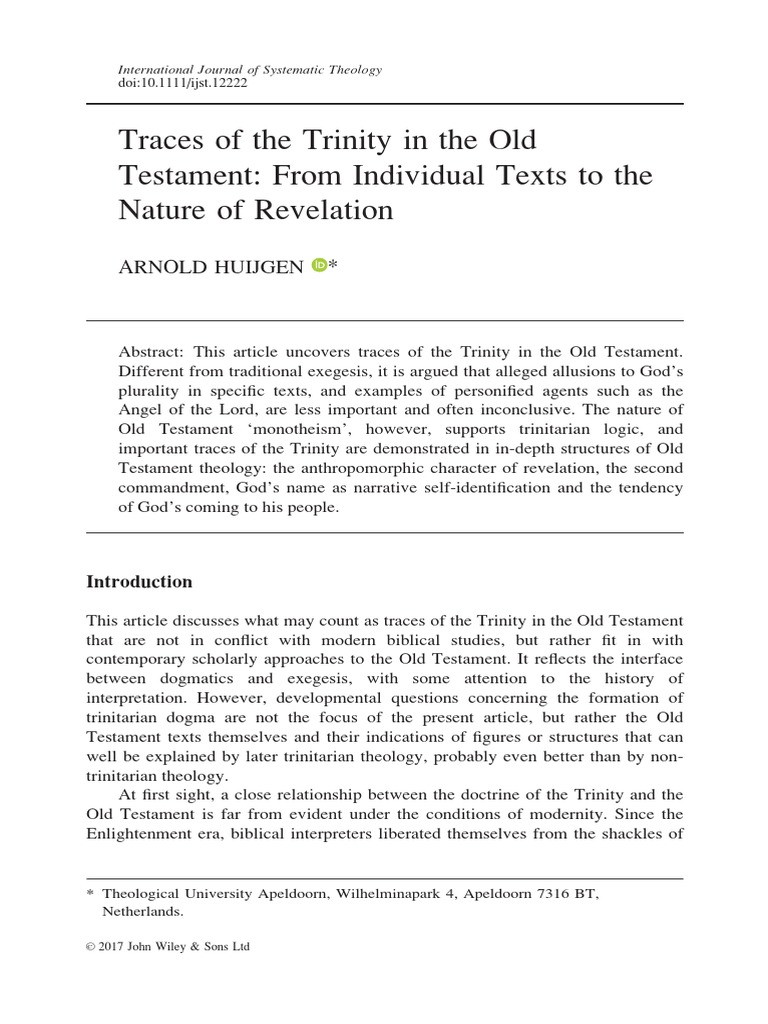 Traces of The Trinity in The Old Testament: From Individual Texts To ...