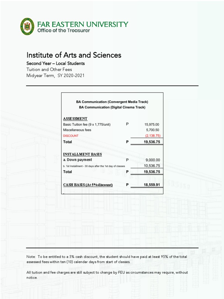 IAS FEU Midyear Tuition Rates SY2020 2021 | PDF | Fee | Tuition Payments