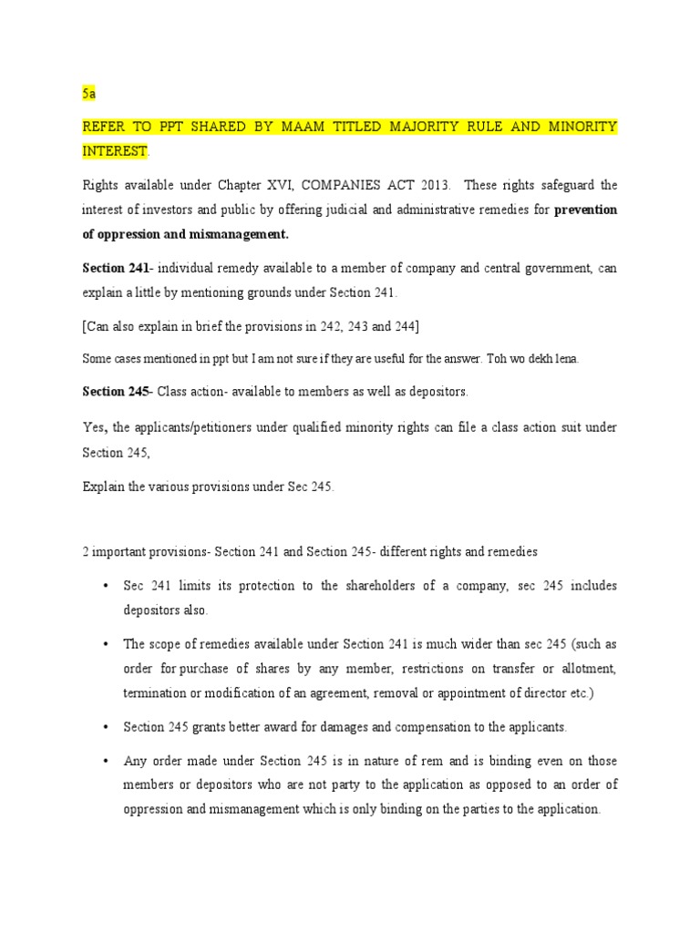 Of Oppression and Mismanagement. Section 241Individual Remedy