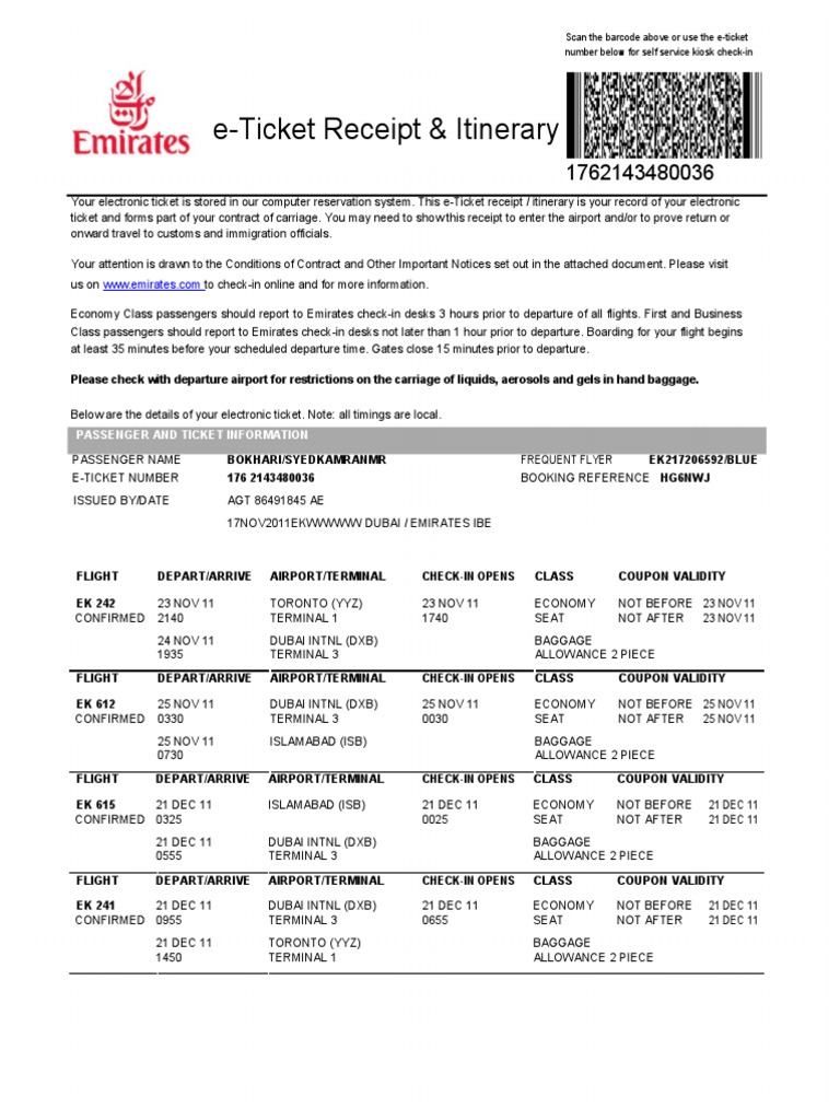 E-Ticket Receipt & Itinerary: Passenger and Ticket Information | PDF ...