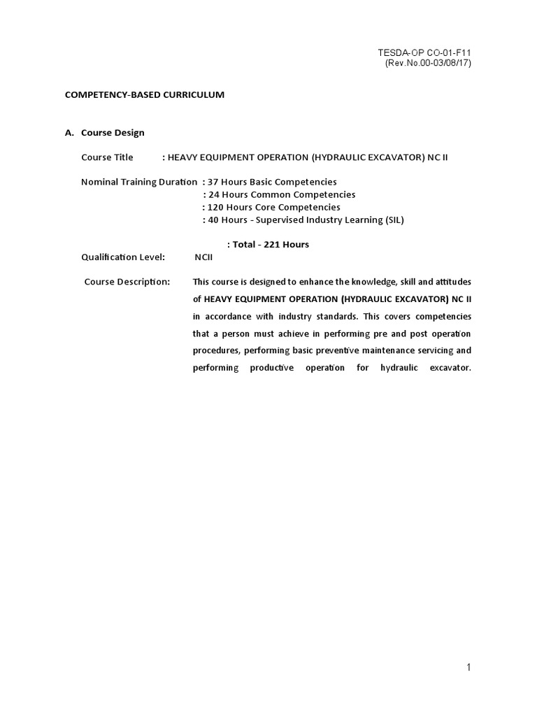 CBC - Hydraulic Excavator Ncii New | PDF | Competence (Human Resources ...