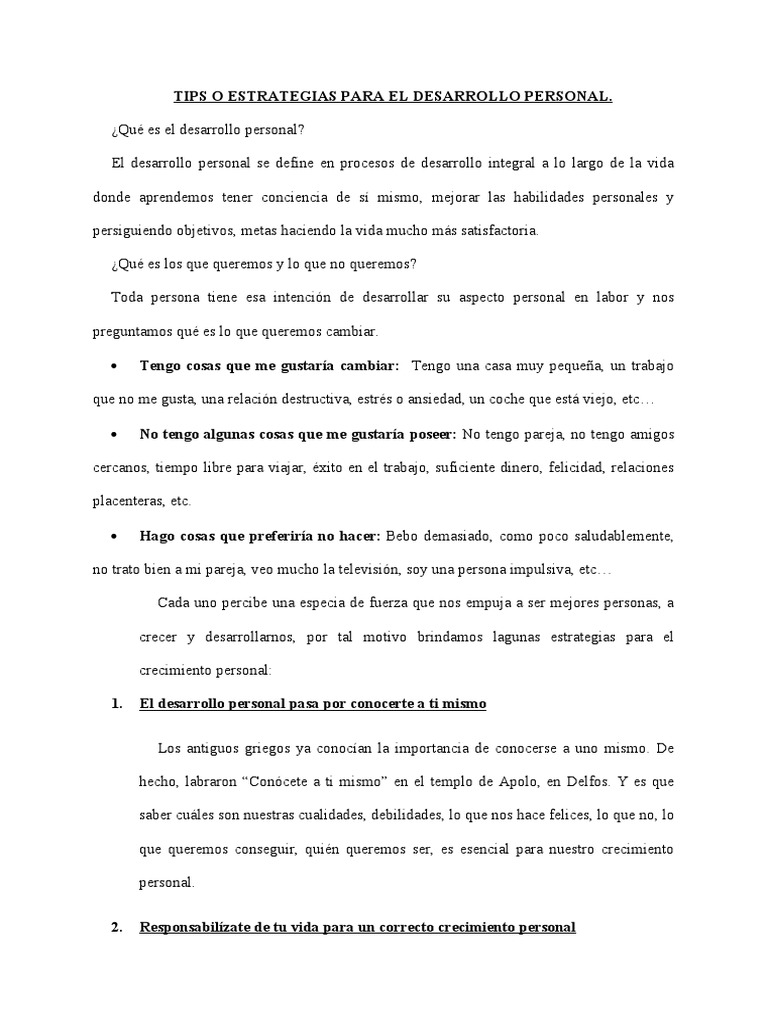 TIPS O ESTRATEGIAS DEL DESARROLLO PERSONAL - Resuemen | PDF ...