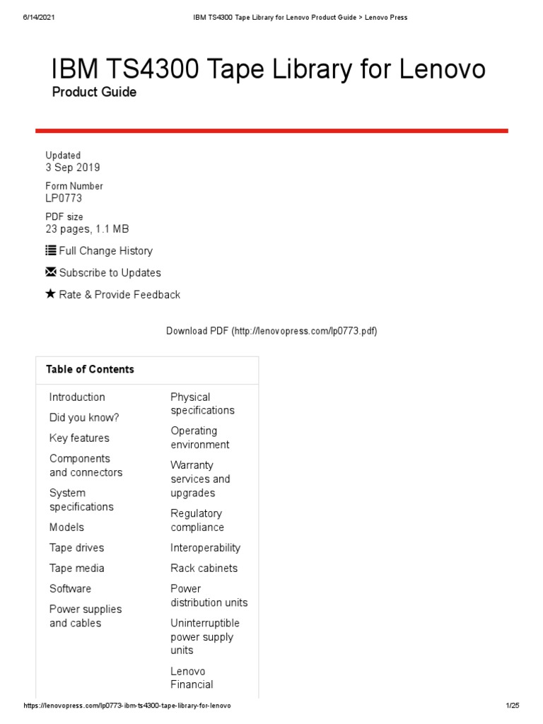 Unitate de Banda IBM TS4300 Tape Library For Lenovo Product PDF