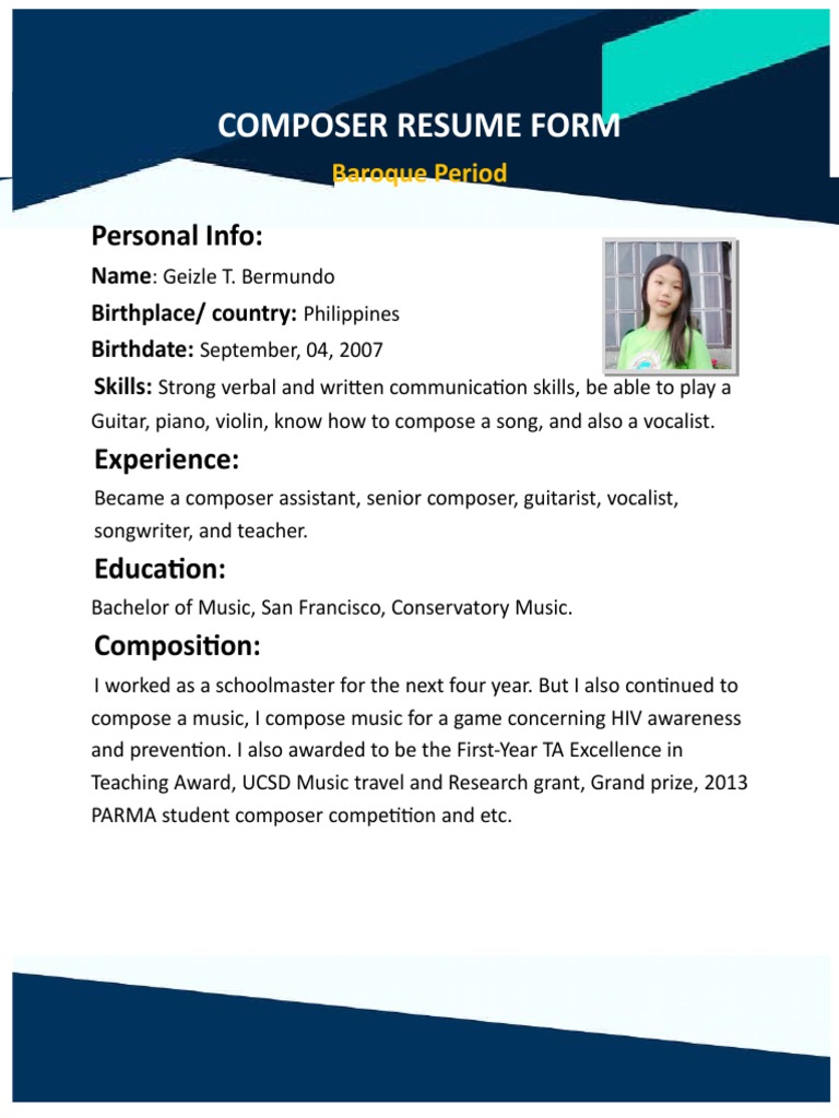 Composer Resume Form: Personal Info | PDF | Art
