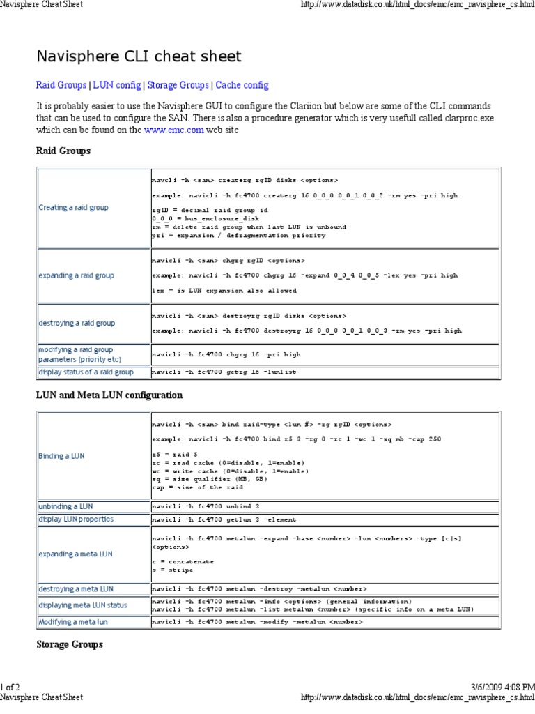 Navisphere CLI Command Cheat Sheet | PDF | Command Line Interface ...