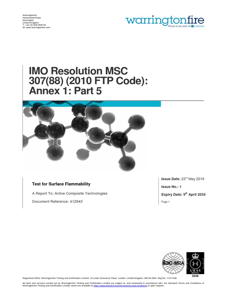 IMO Resolution MSC 307 (88) (2010 FTP Code) : Annex 1: Part 5: Test For ...
