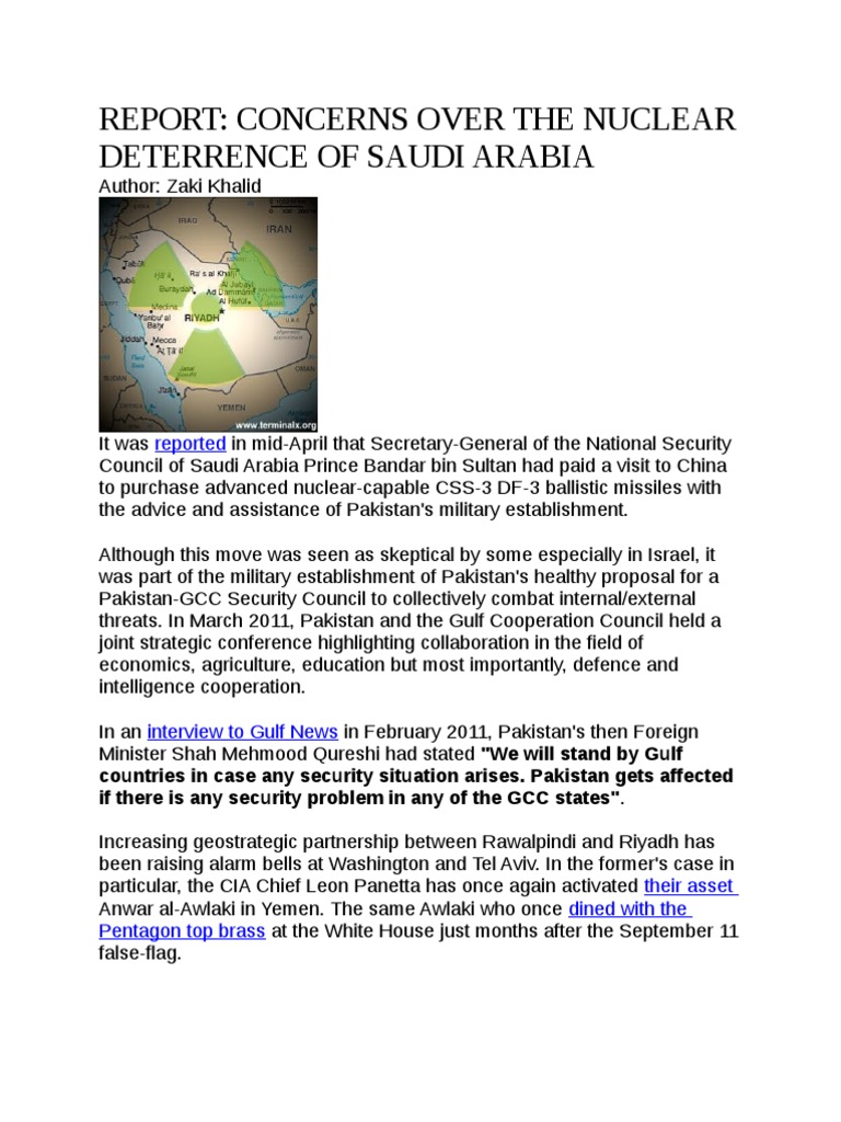 Report: Concerns Over The Nuclear Deterrence of Saudi Arabia | PDF ...