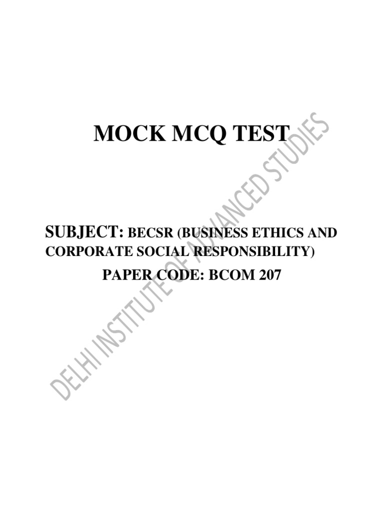 Mock MCQ Test Subject PDF Corporate Social Responsibility Morality