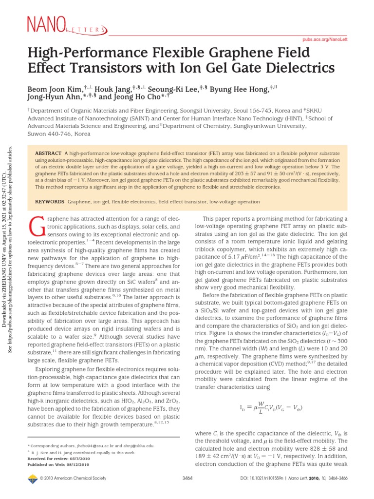 HighPerformance Flexible Graphene Field Effect Transistors With Ion