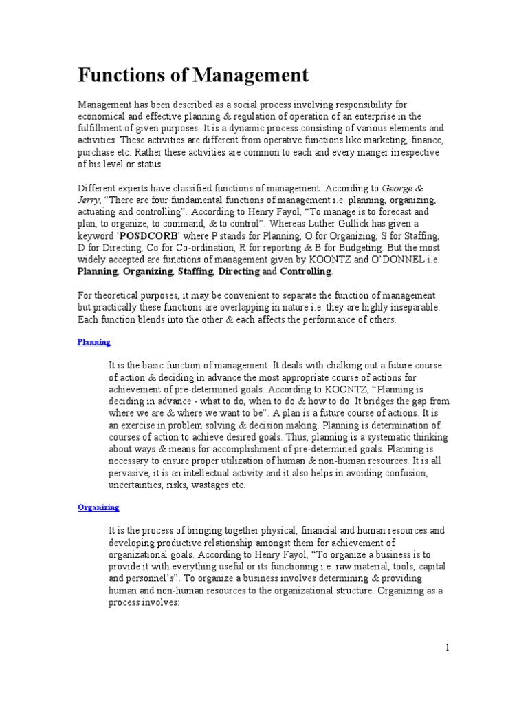 Overview of Management Functions | PDF | Goal | Leadership