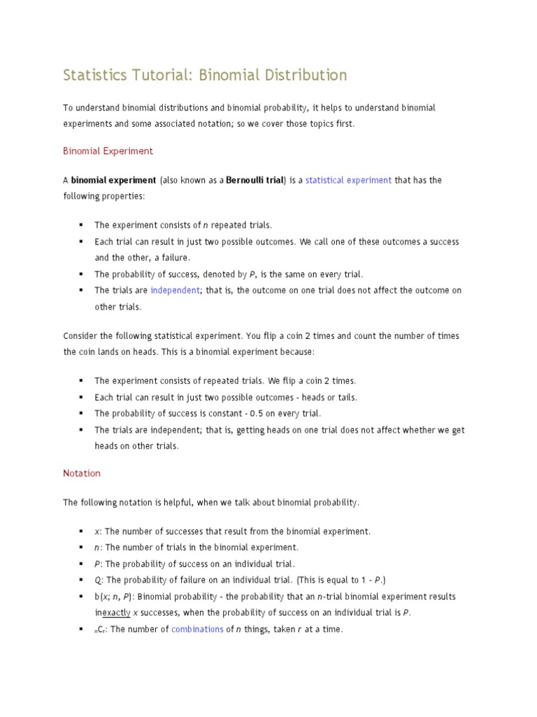 Statistics Tutorial: Binomial Distribution | PDF | Probability ...