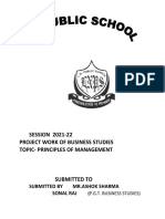 SESSION 2021-22 Project Work of Business Studies Topic-Principles of Management