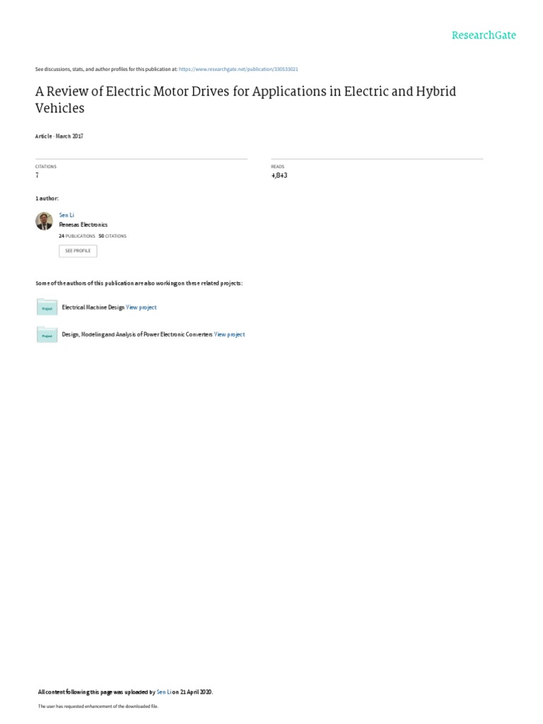 A Review of Electric Motor Drives For Applications in Electric and