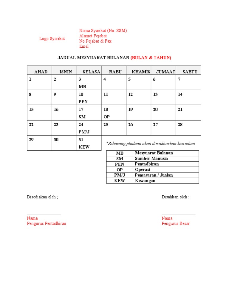 Jadual Mesyuarat Bulanan | PDF