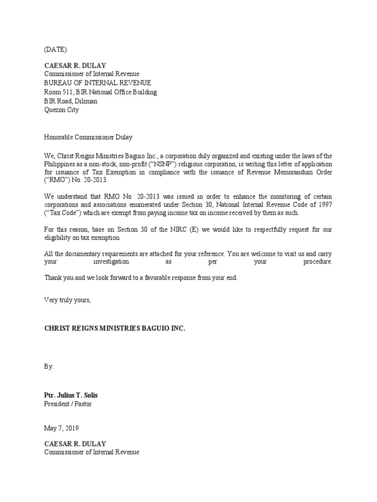 DRAFT Application Letter Tax Exempt PDF Justice Crime & Violence