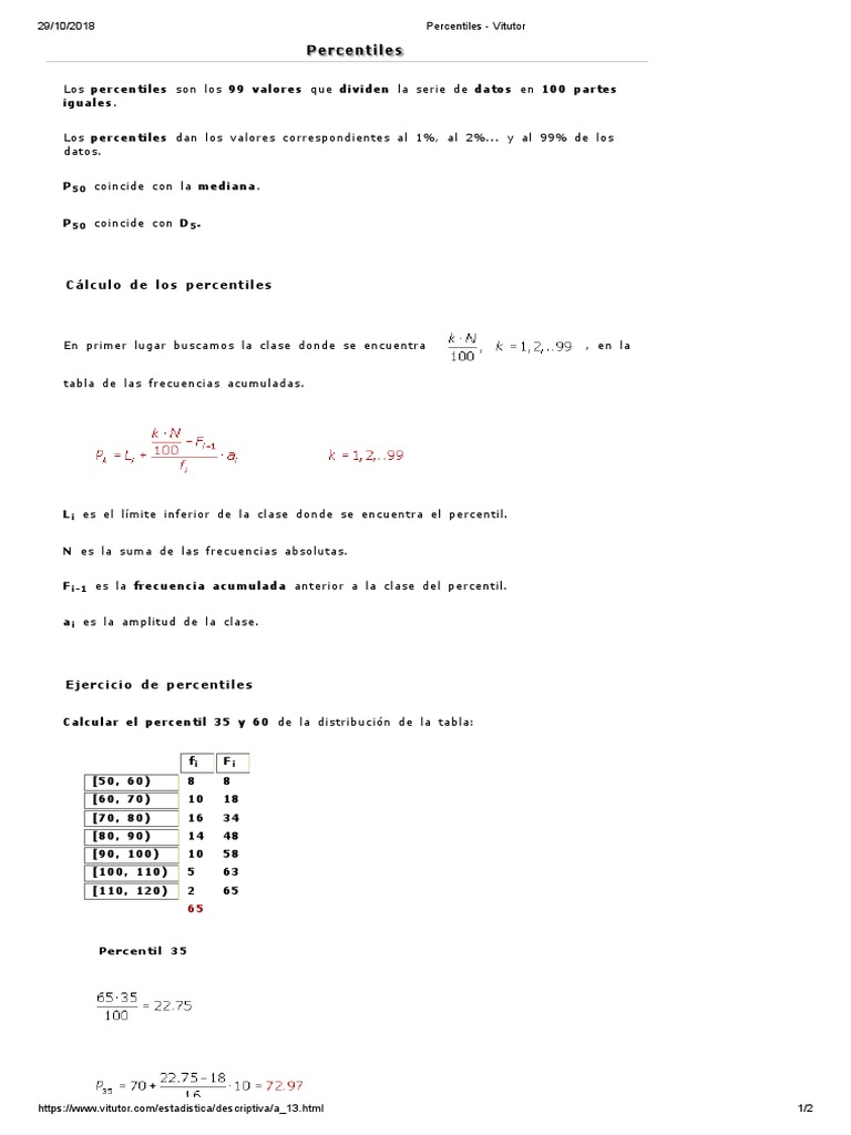 Cálculo y Ejemplos de Percentiles | PDF | Métodos y materiales de ...