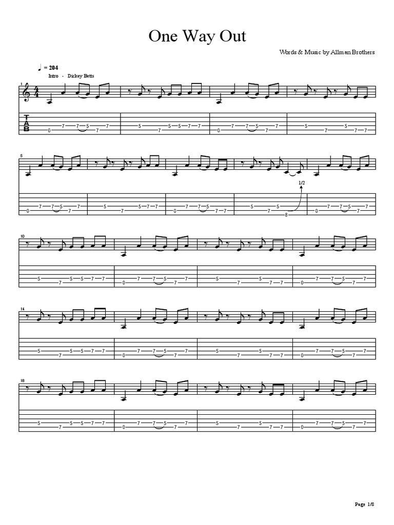 One Way Out - Allman Brothers Chords | PDF | American Music | Songs