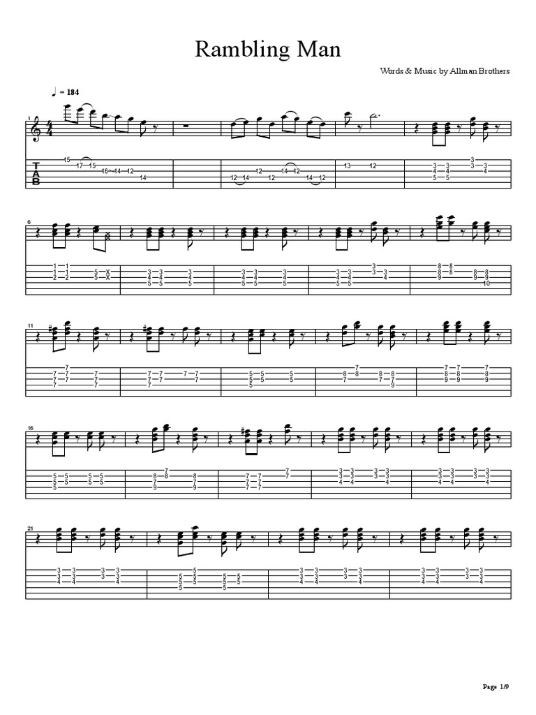 Rambling Man: Allman Brothers Song | PDF