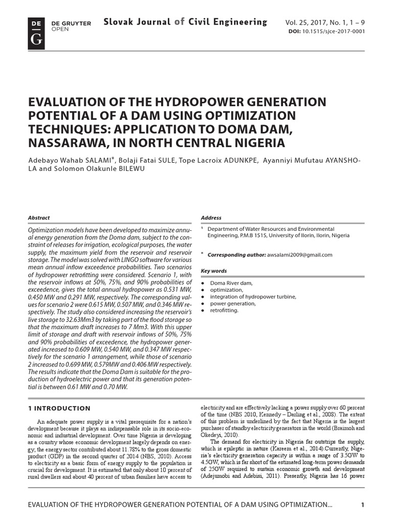 Evaluation of Hydropower Generation of A Dam Using Optimization