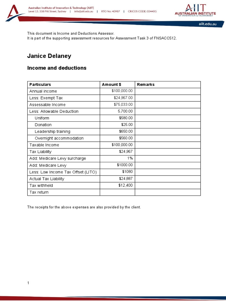 Client Income and Deductions | PDF