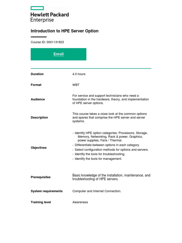 HPE Server Options Training Overview | PDF