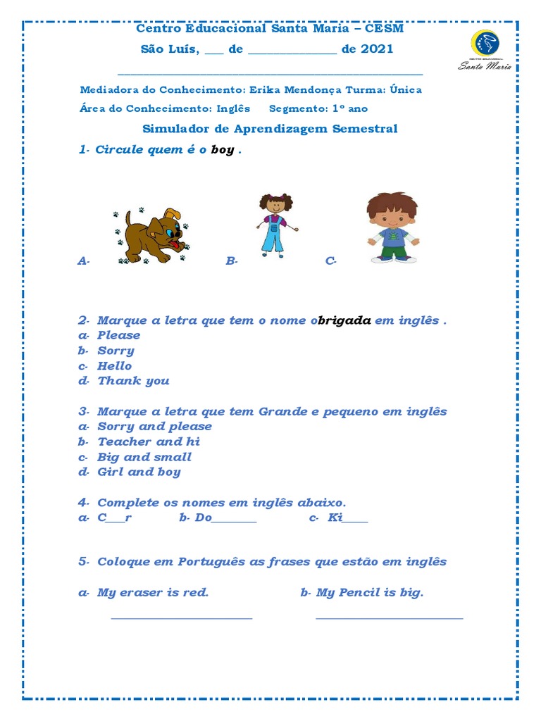 Simulado 1 Ano - Ingles Corrigido | PDF