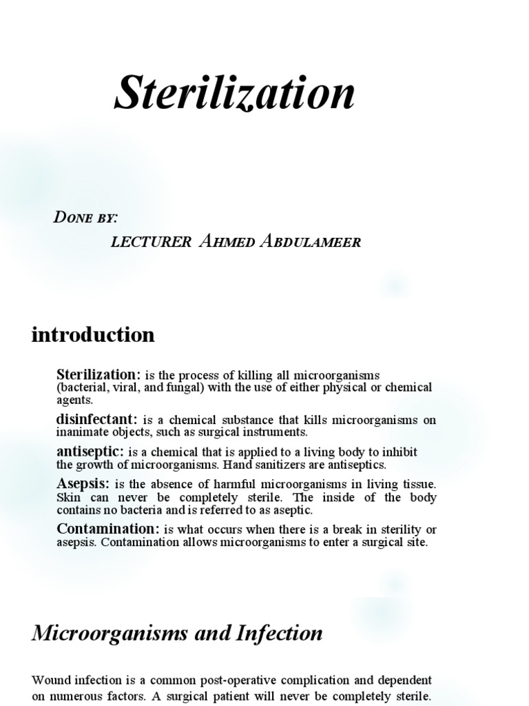 Sterilization Lecturer PDF Sterilization (Microbiology) Disinfectant