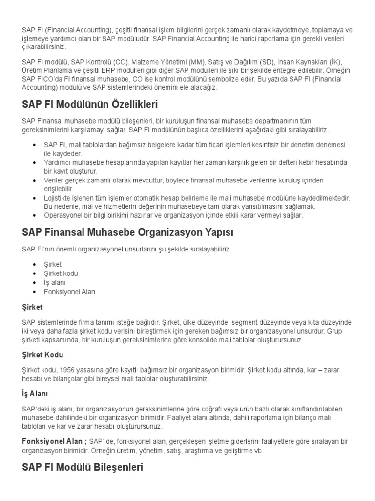 SAP FI (Financial Accounting) Modülü | PDF