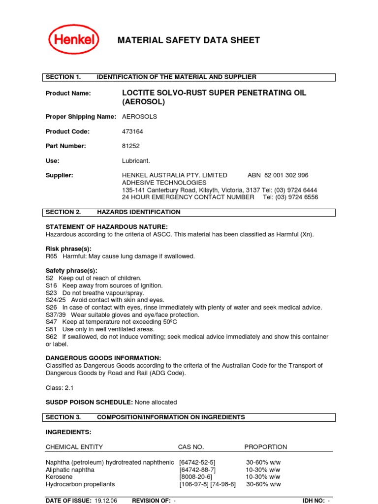 Loctite SolvoRust Super Oil Aerosol PDF Personal