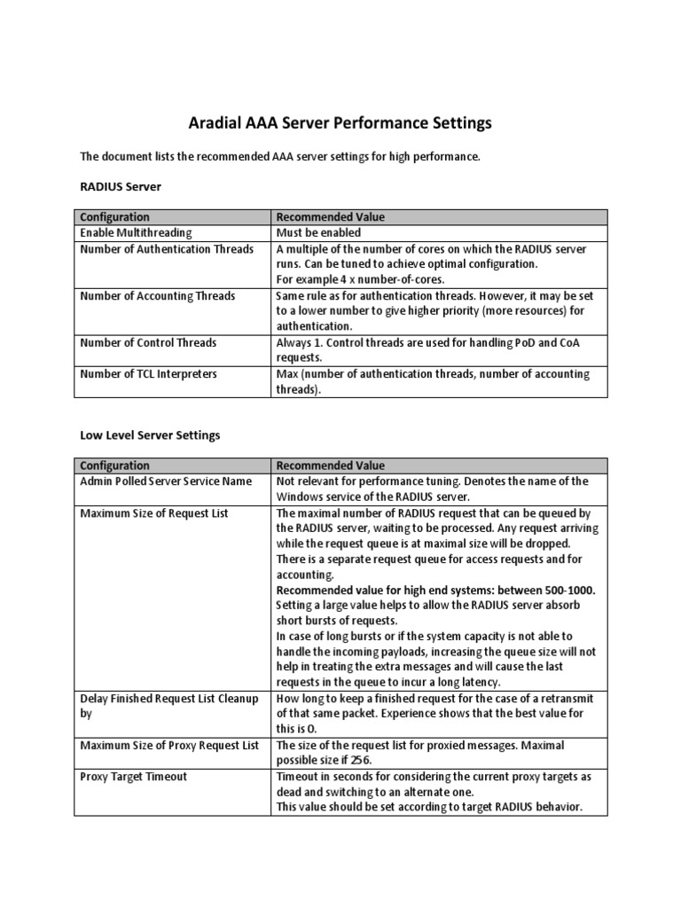 Aradial AAA Server Performance Guide | PDF | Radius | Thread (Computing)