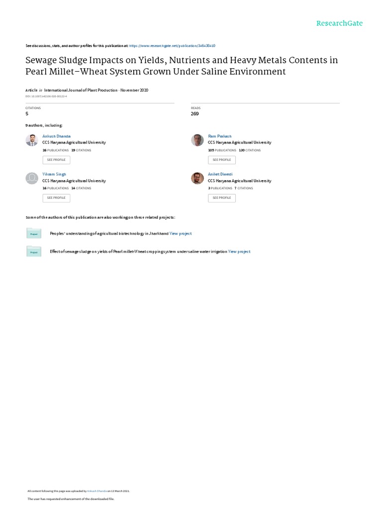 Sewage Sludge Impacts On Yields, Nutrients and Heavy Metals Contents in