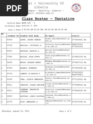 getStudentClassRosterListing(5)
