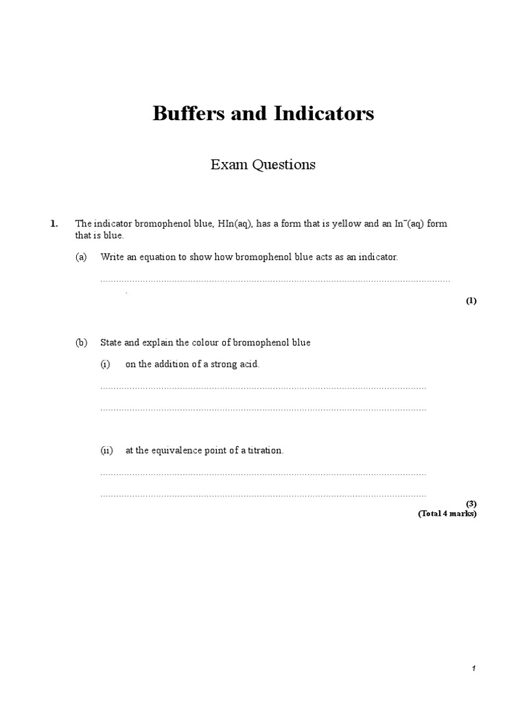 Buffers and Indicators Exam Questions PDF Sodium Hydroxide