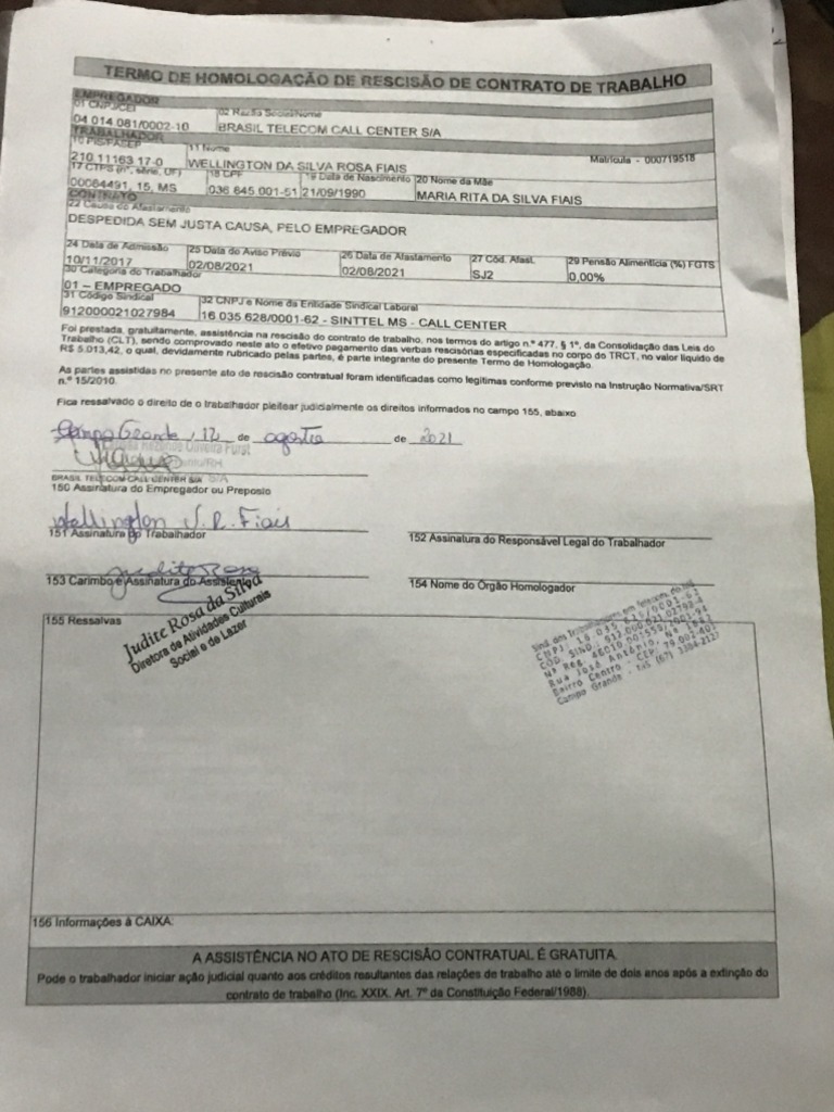 Termo de Homologação de Rescisão de Contrato de Trabalho | PDF
