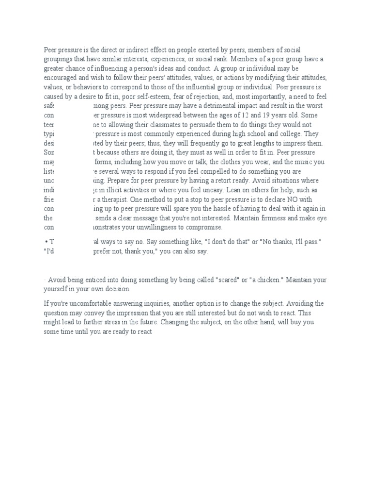 Peer Pressure Is The Direct or Indirect Effect On People Exerted by