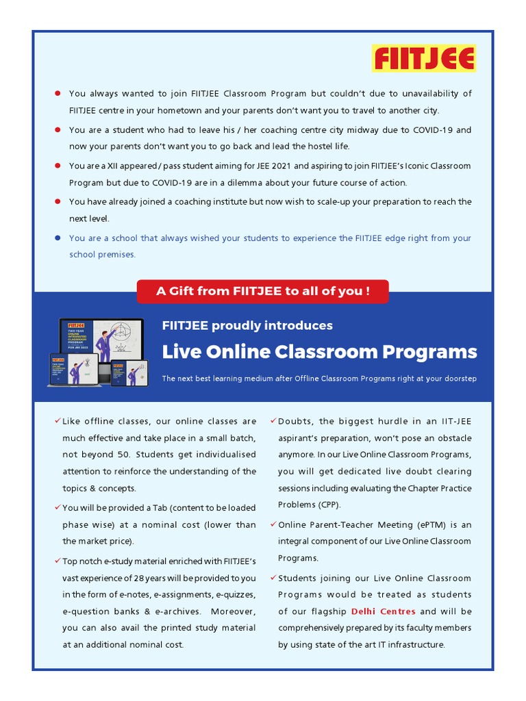 Live Online Classroom Programs: FIITJEE Proudly Introduces | PDF | Business