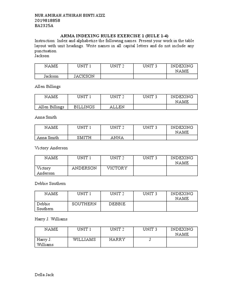 IMR652ARMA Indexing Rules Question 1 PDF