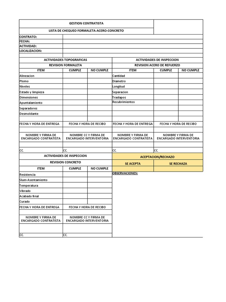 Formato de Liberación de Concreto y Acero | PDF | Acero | Rieles