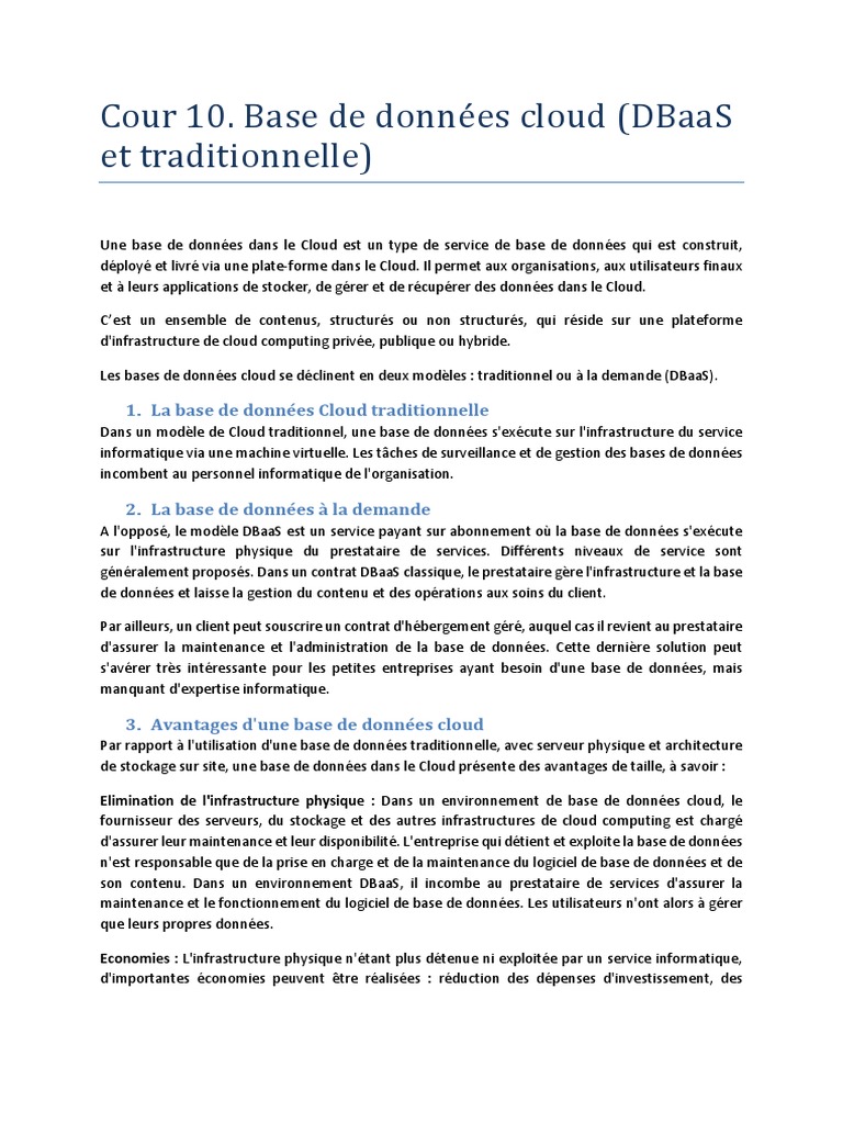 Bases de données cloud : modèles et avantages | PDF | Cloud computing ...