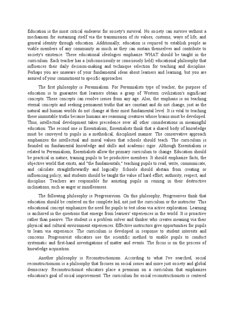Key Educational Philosophies Explained | PDF | Philosophy Of Education ...