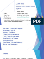 Course Code: COM-405 Course Title: Credit Hours: 3 (3-0) : Introduction To Business Finance
