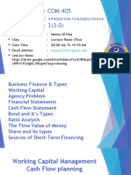 Course Code: COM-405 Course Title: Credit Hours: 3 (3-0) : Introduction To Business Finance