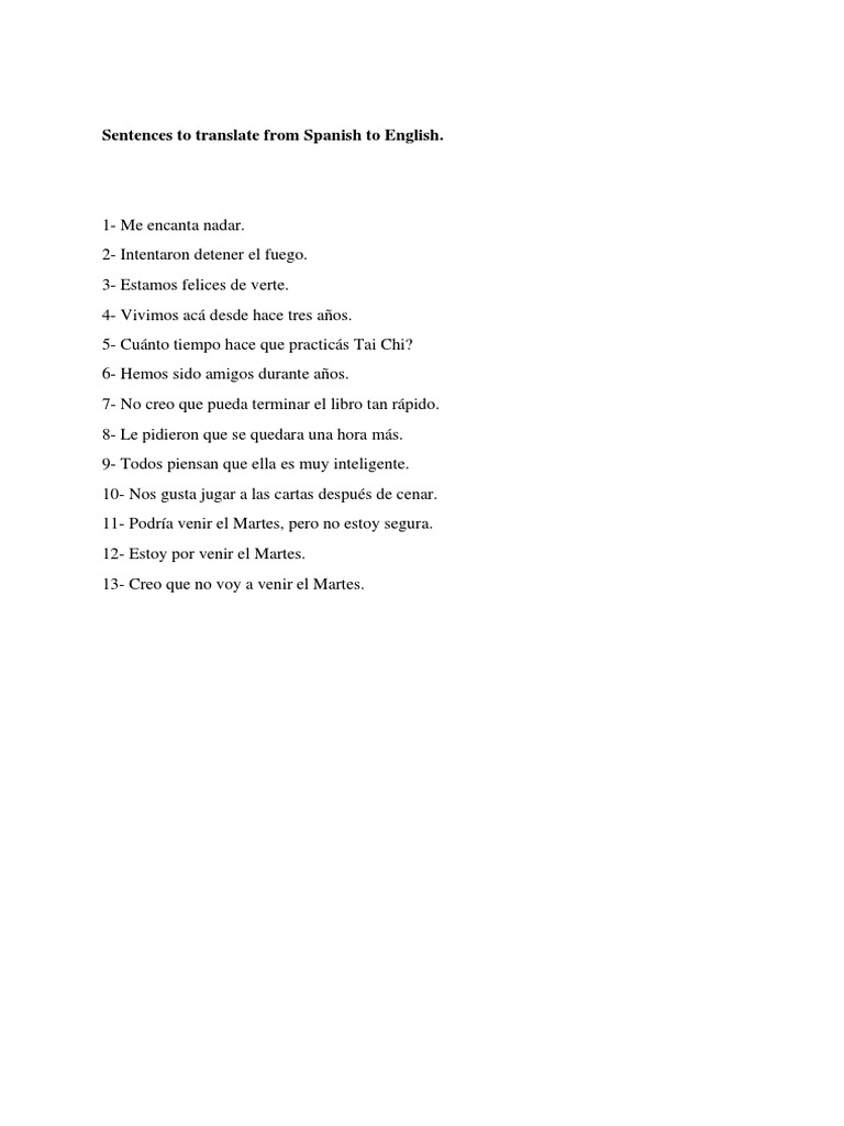Sentences To Translate From Spanish To English PDF