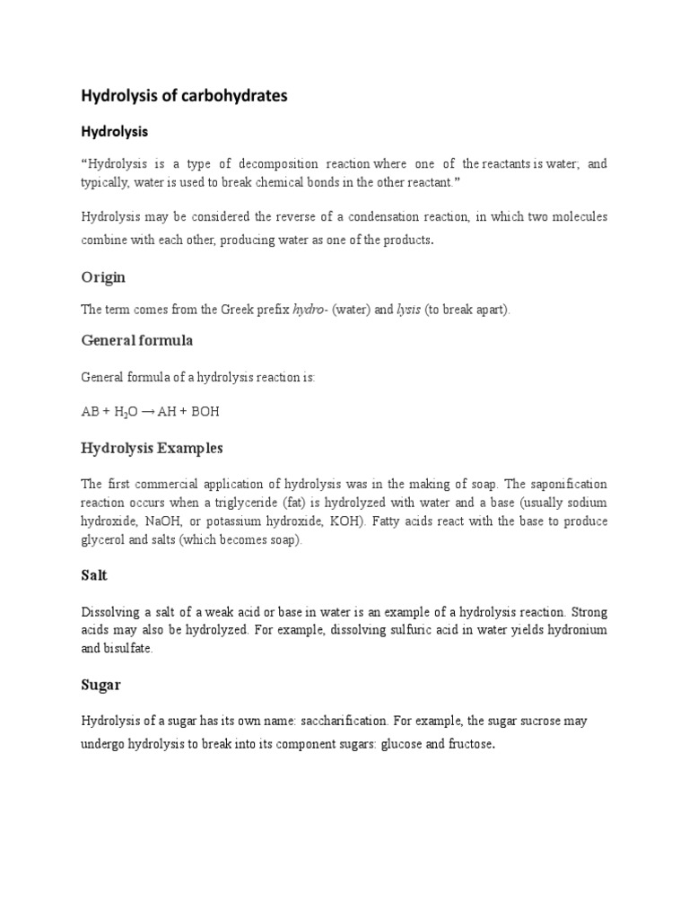 Carbohydrate Hydrolysis Explained | PDF | Nucleotides | Hydrolysis