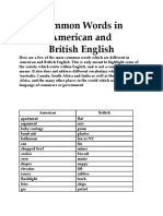 Common Words in American and British English