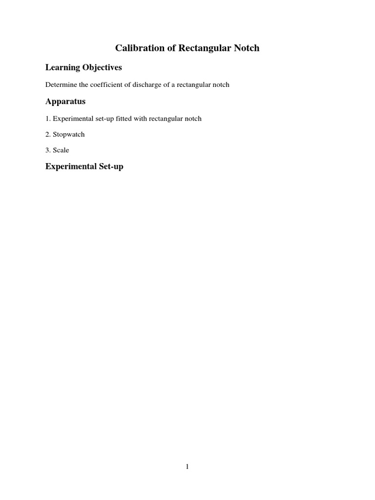 Calibration Of Rectangular Notch Pdf Physics Liquids