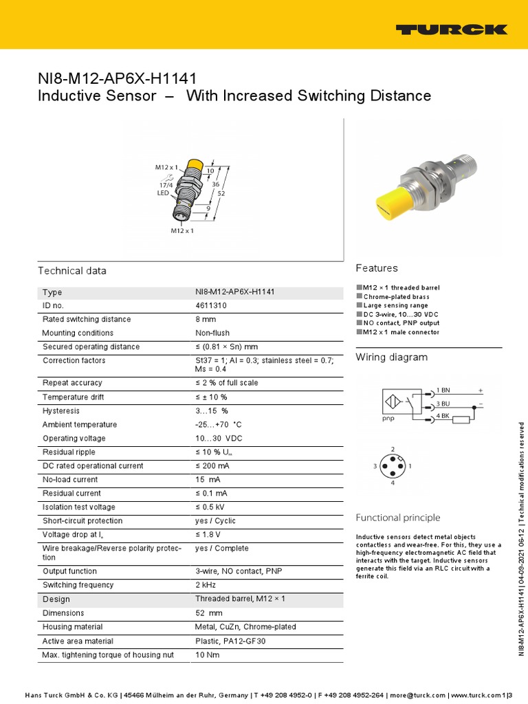 NI8-M12-AP6X-H1141 Inductive Sensor - With Increased Switching Distance ...