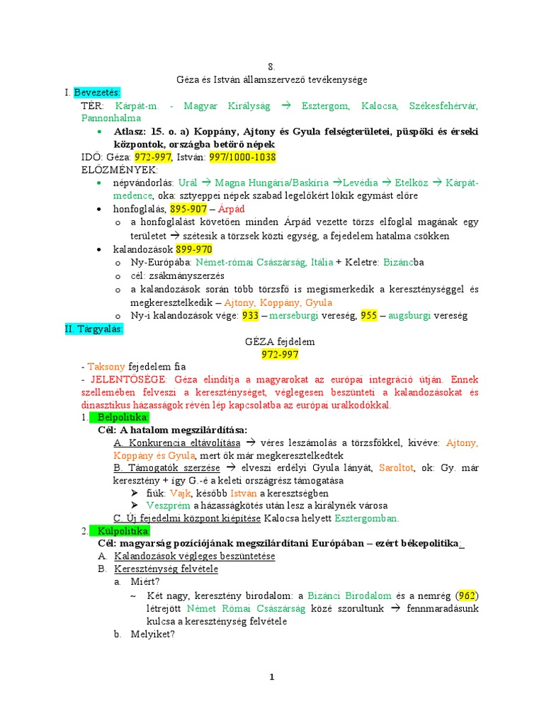 géza fejedelemsége és i szent istván államszervező tevékenysége