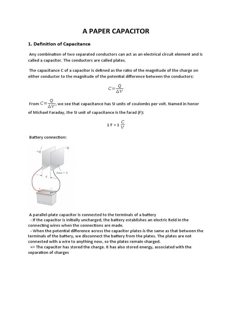 A Paper Capacitor 1. Definition of Capacitance PDF Capacitance