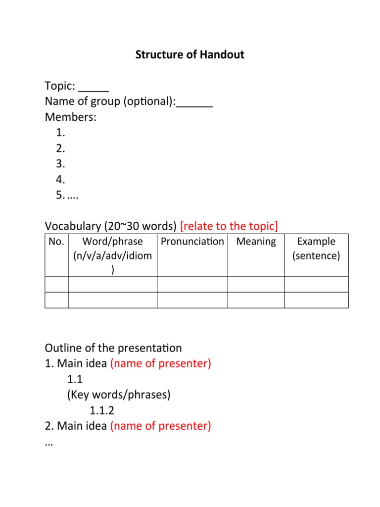 Handout Structure Template Guide | PDF | Language Arts & Discipline ...